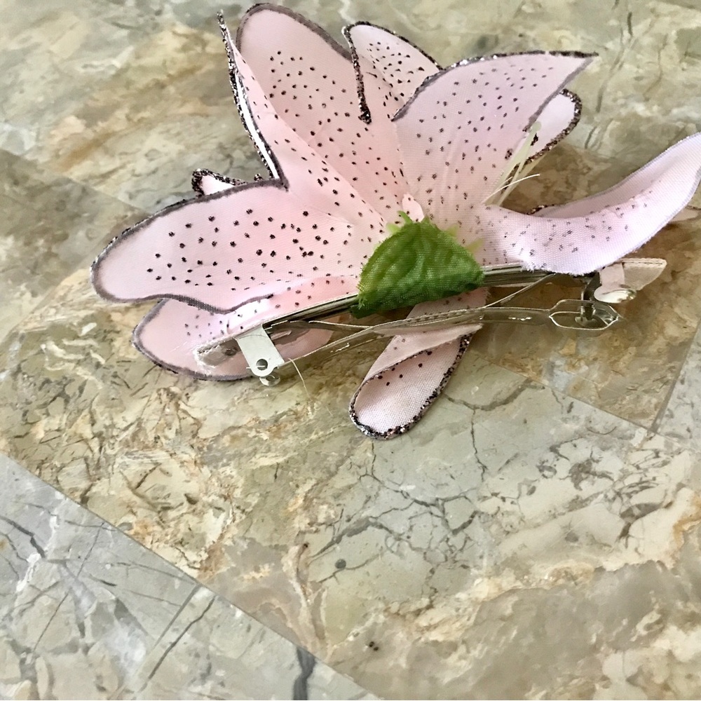 š„Pink Orchids Hair Clip Barrette Pink/Greenā - Picture 10 of 11